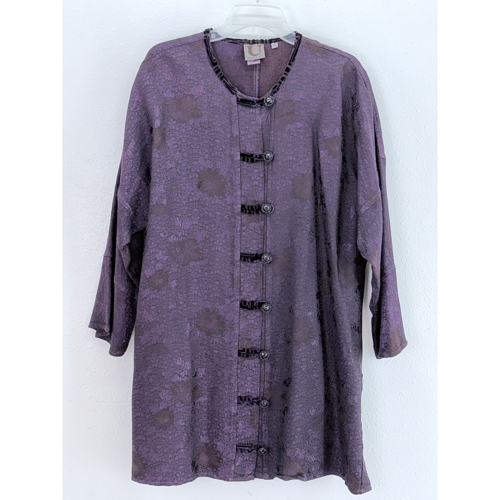 URU Kristine St. Rrik Hand Dyed Purple Floral Jacquard Tunic Jacket 1X